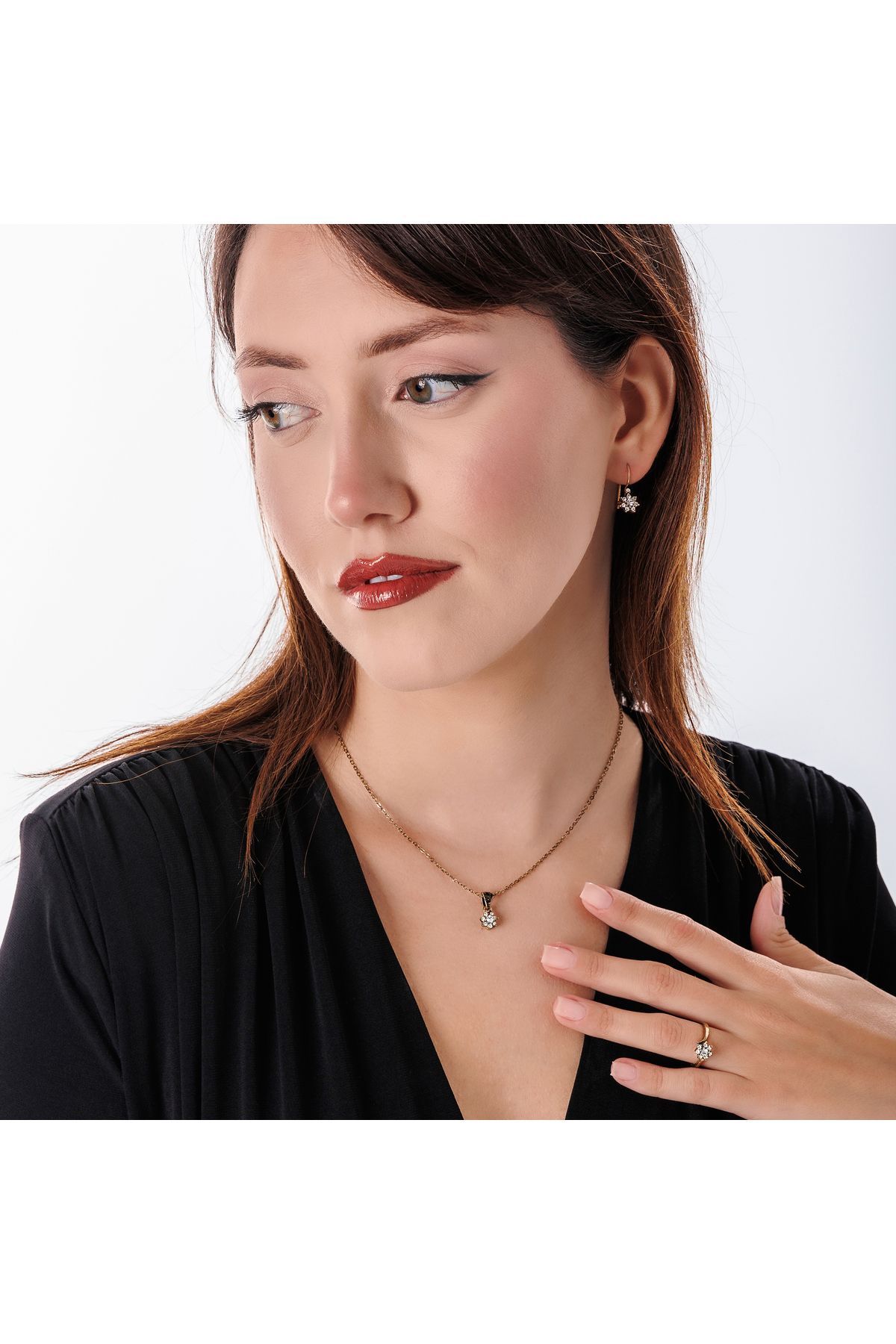 Atelier LEO Handmade Jewellery MİNİMAL ÇİÇEK TAKIM YÜZÜK NO:8 BAKIR EL YAPIMI KARARMA YAPMAZ KADIN TAKI SETİ