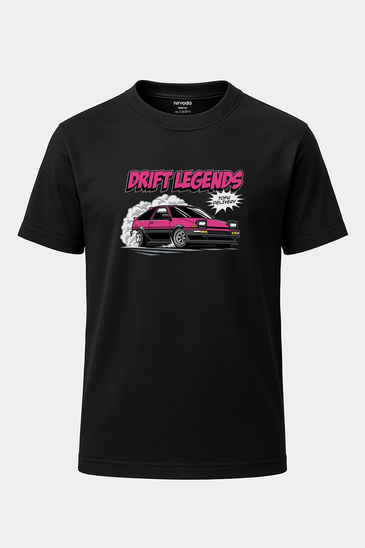 nirvoda Unisex Drift Ustası Araba Baskılı Siyah Tişört - Uzun T-shirt