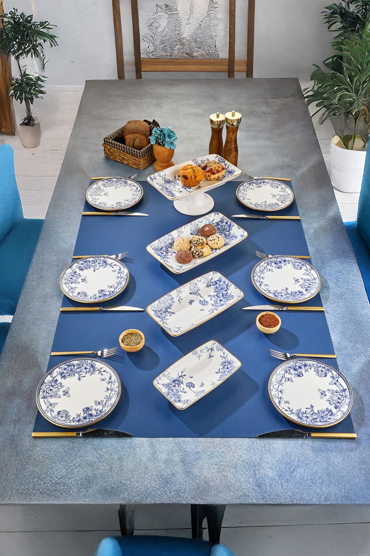 Mabeyn 10 Parça Spring Beyaz Gold Pasta Servis Sunum Çeyiz Seti