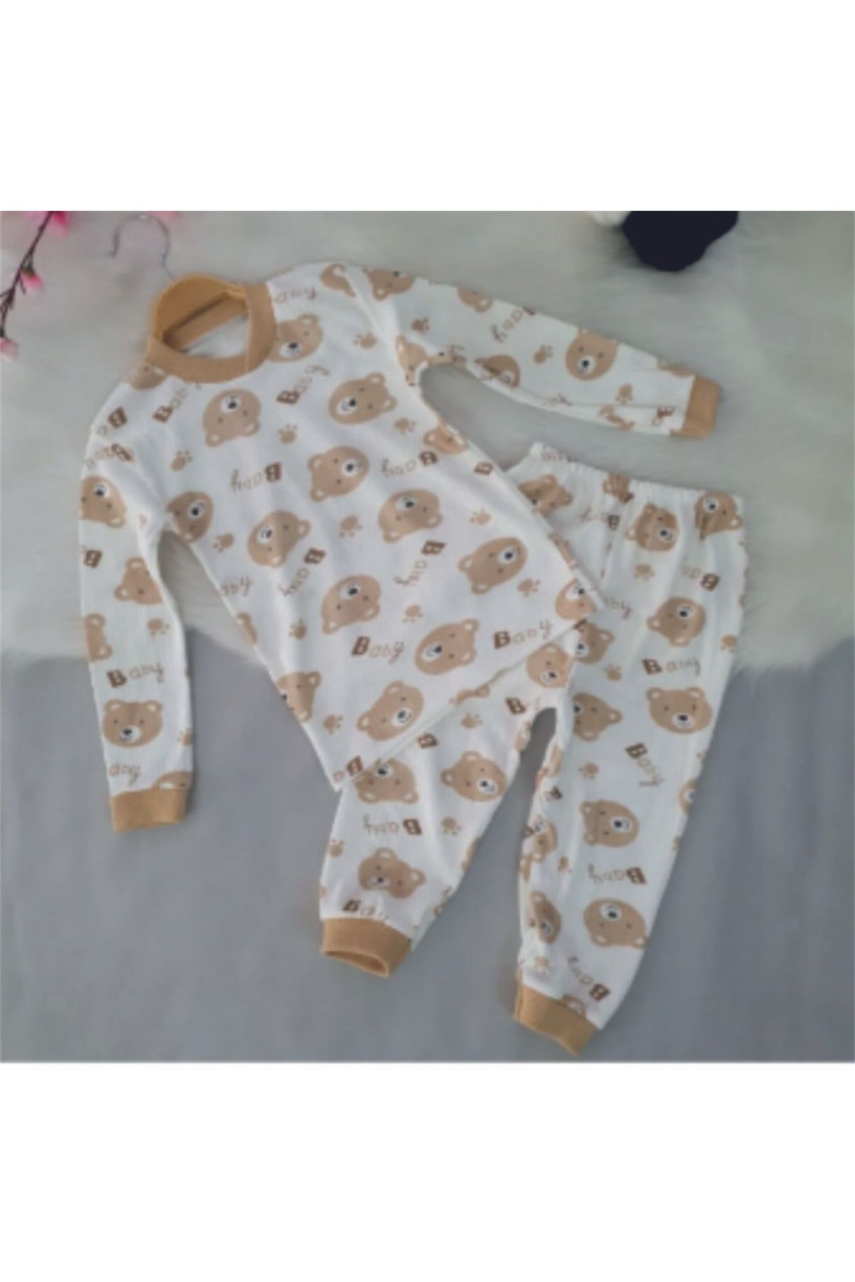 BOMBİX KİDS AYICIK BASKILI BİSİKLET YAKA PİJAMA TAKIM
