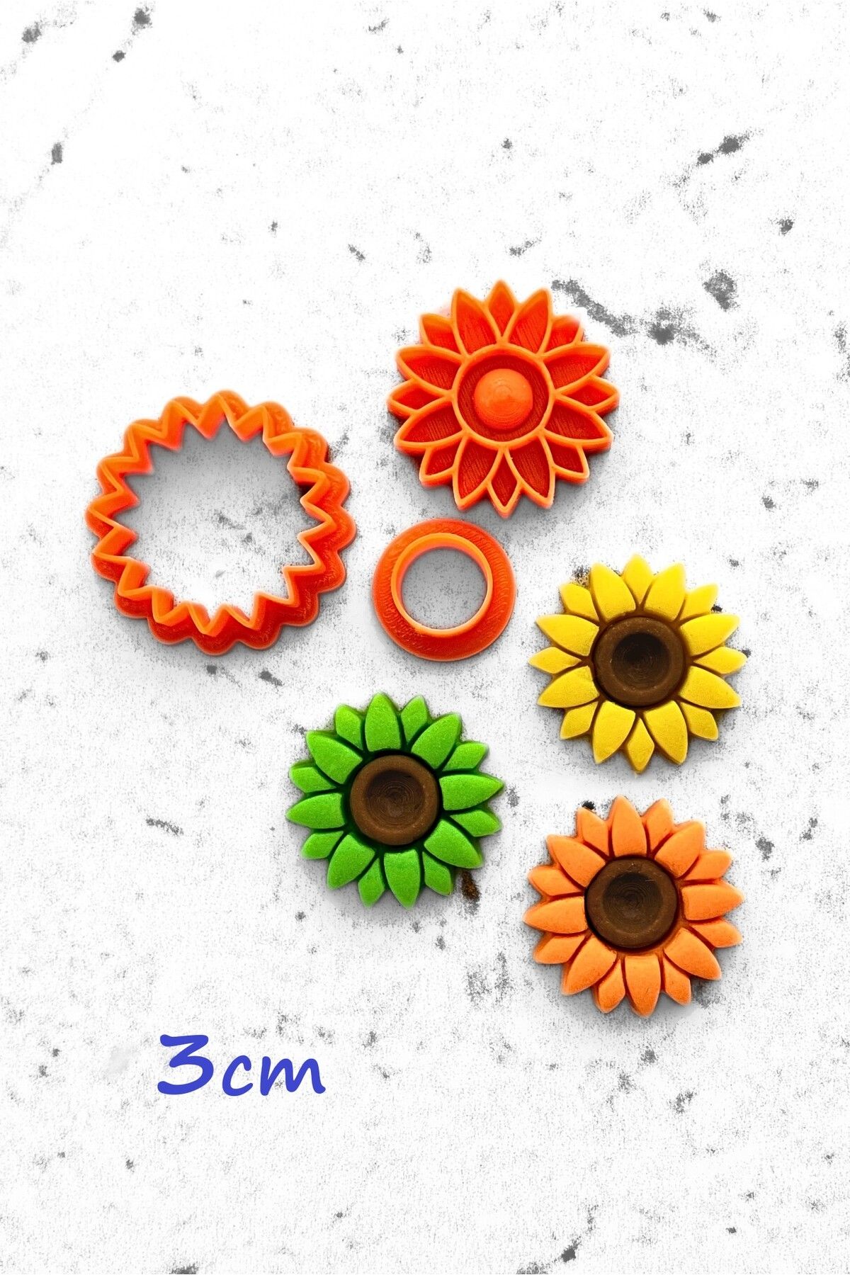 WE3D Ayçiçeği Polimer Kil Seramik Hamuru Kalıp ve Damga Seti Orta Desen - 3cm