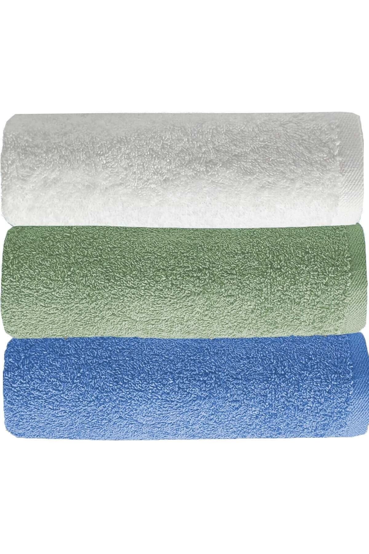 Mira Home 3 lü Düz Renk El Yüz Havlu Seti %100 Pamuklu 50x90 Cm Mavi-Yeşil-Beyaz