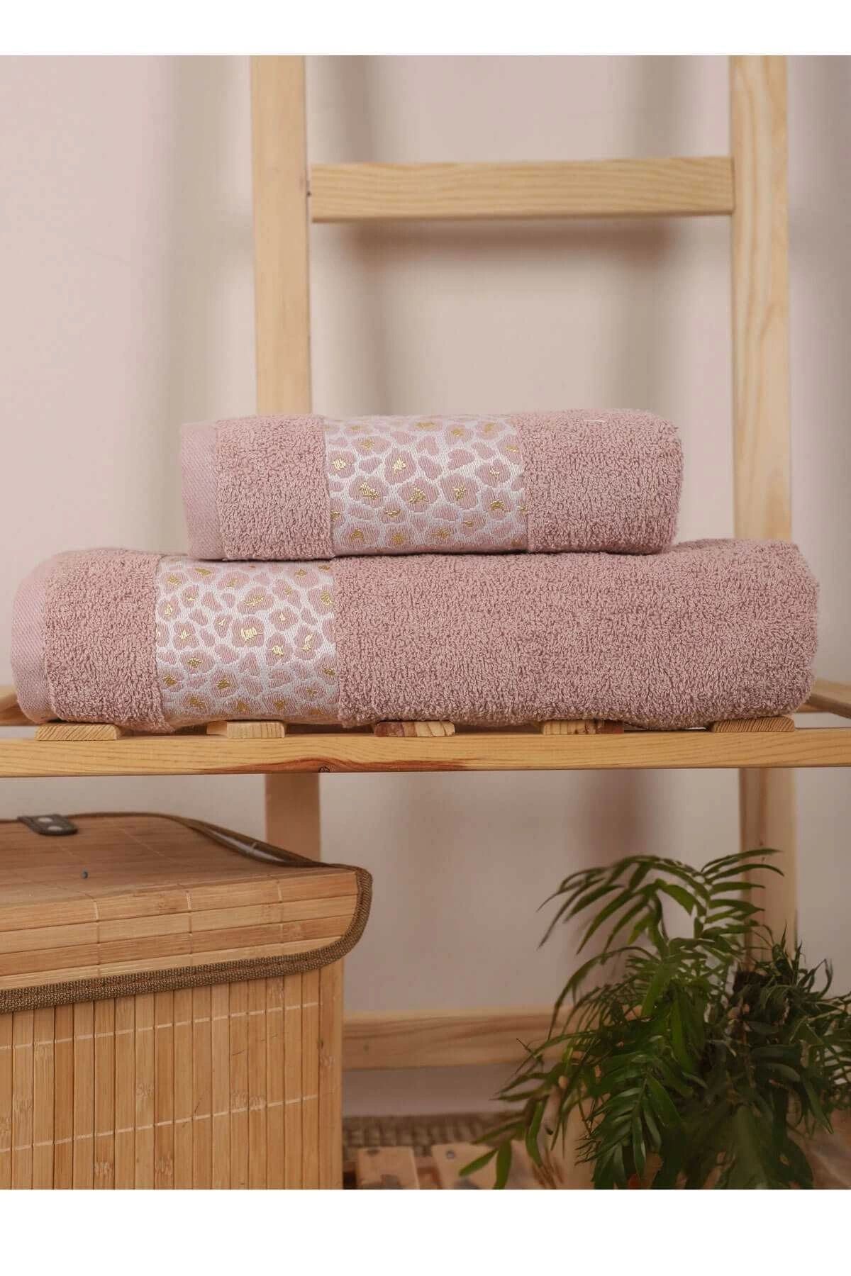 Mira Home 2 Parça %100 Pamuklu Banyo Havlu Seti Leopar Desen Pudra