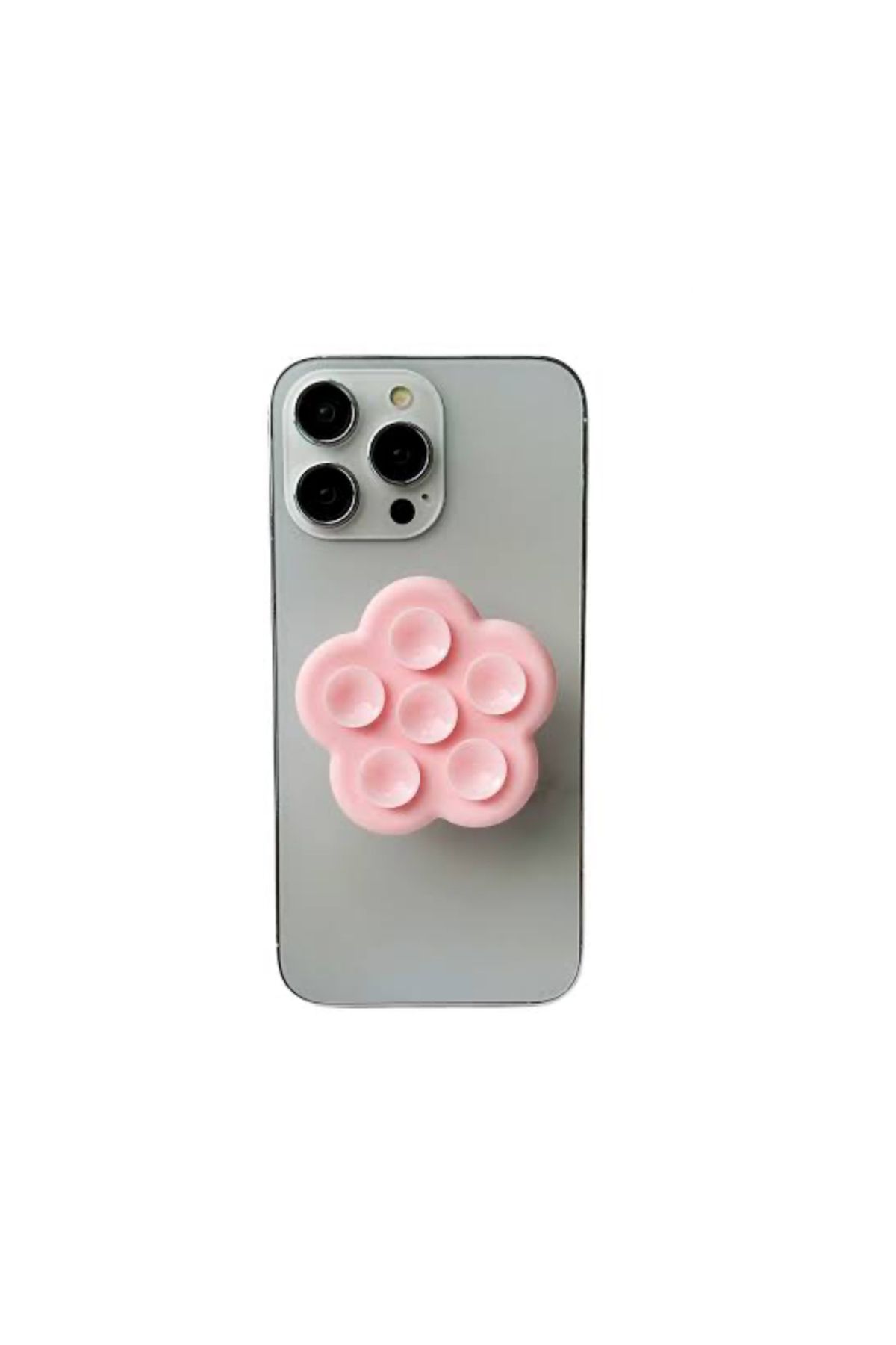 Buççin Pembe Çiçek Desenli Telefon Arkası Yapışkanı Silikon Telefon Tutucu Popsockets