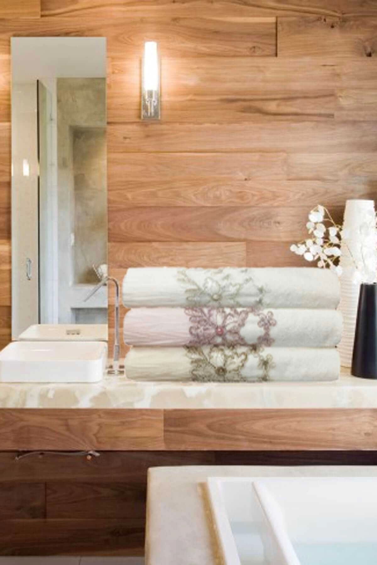 Mira Home 3 Lü Tül Dantel İşlemeli Boncuklu Havlu Seti 50X90 Cm