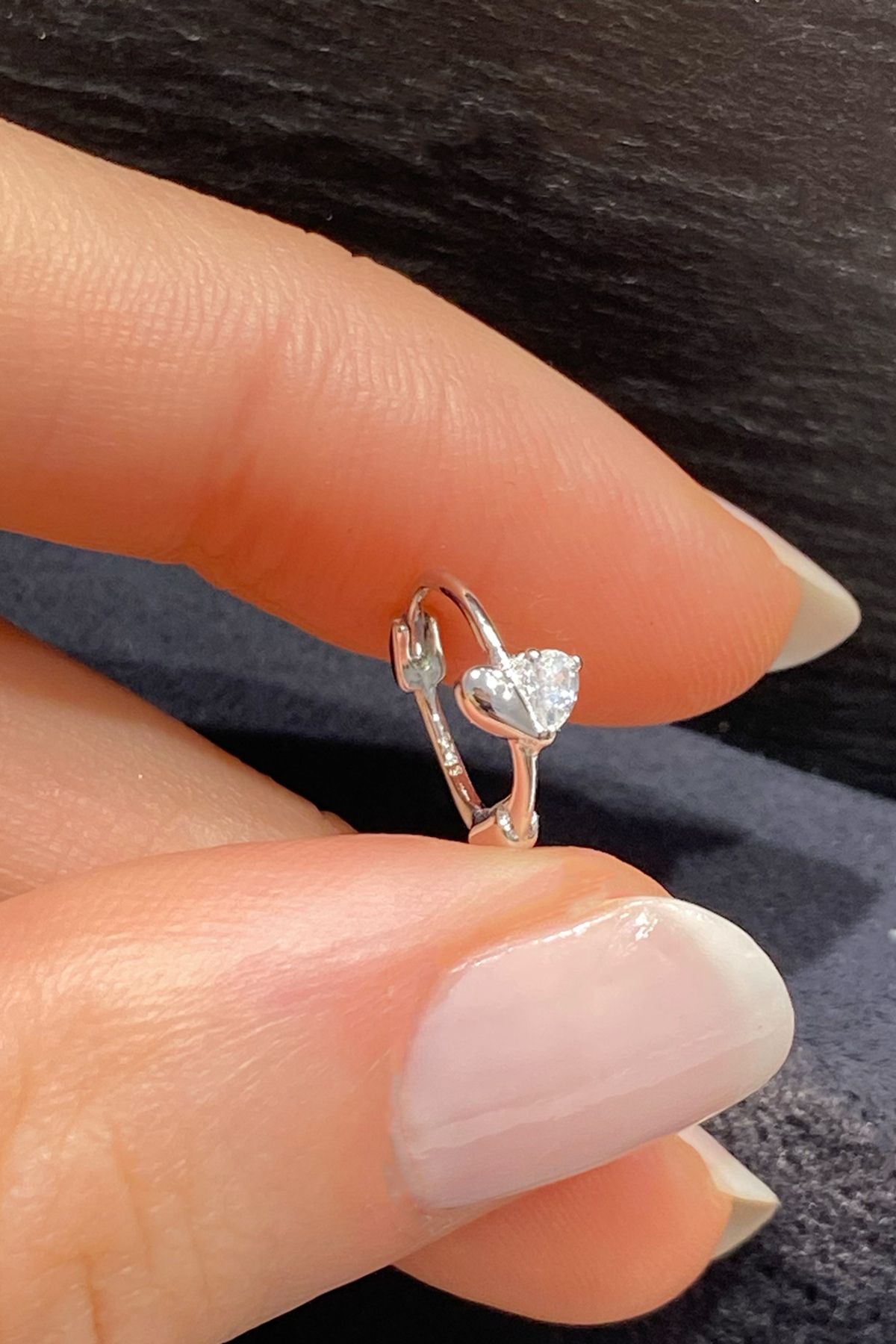 La femme by begum Beyaz Taşlı Ve Taşsız Damla Tek Kalp Silver Gümüş Halka Piercing,helix,tragus, Kıkırdak Küpesi
