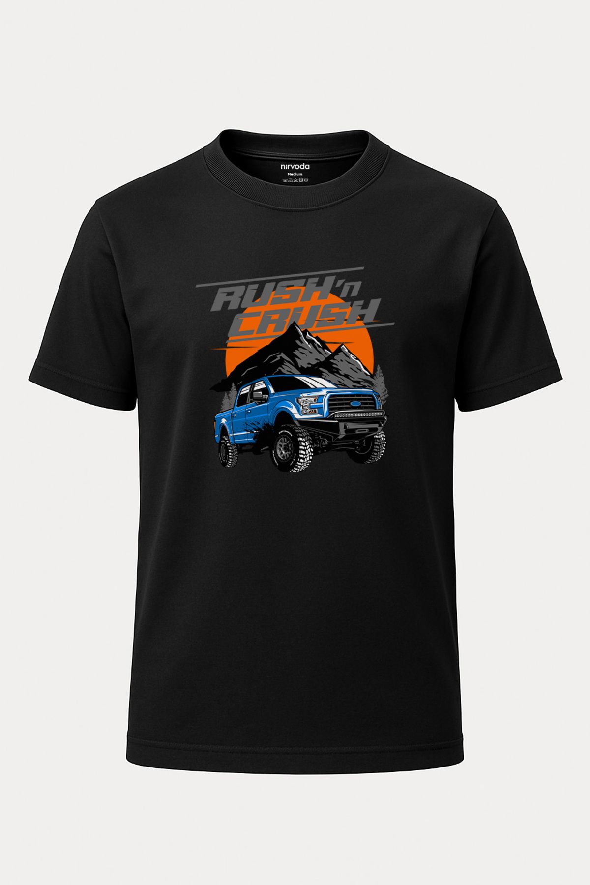 nirvoda Unisex Road Off Araba Baskılı Tişört - Uzun T-shirt