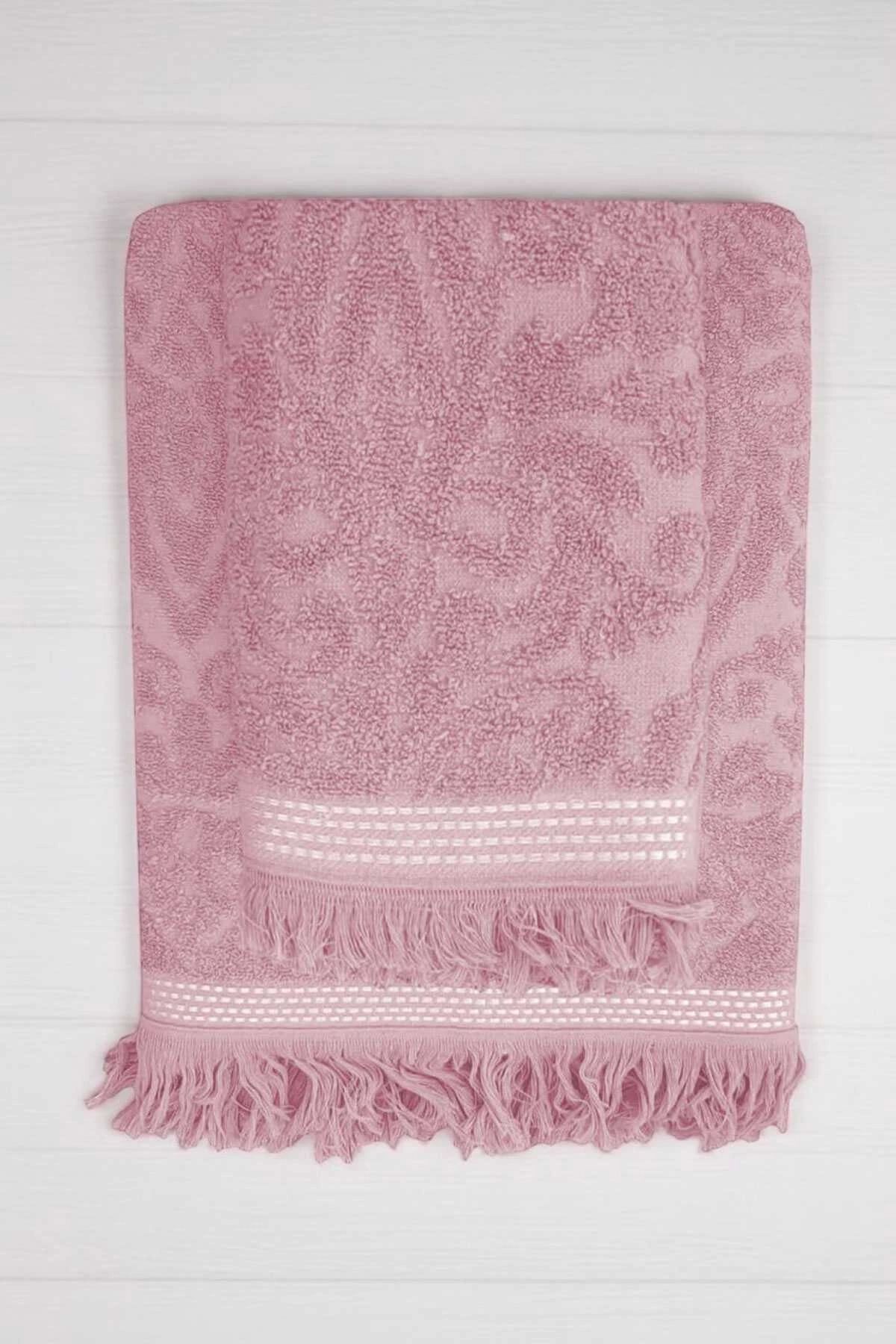 Mira Home 2 Parça Jakarlı Banyo Havlu Takımı %100 Pamuklu 90x150 Cm Arden Pembe