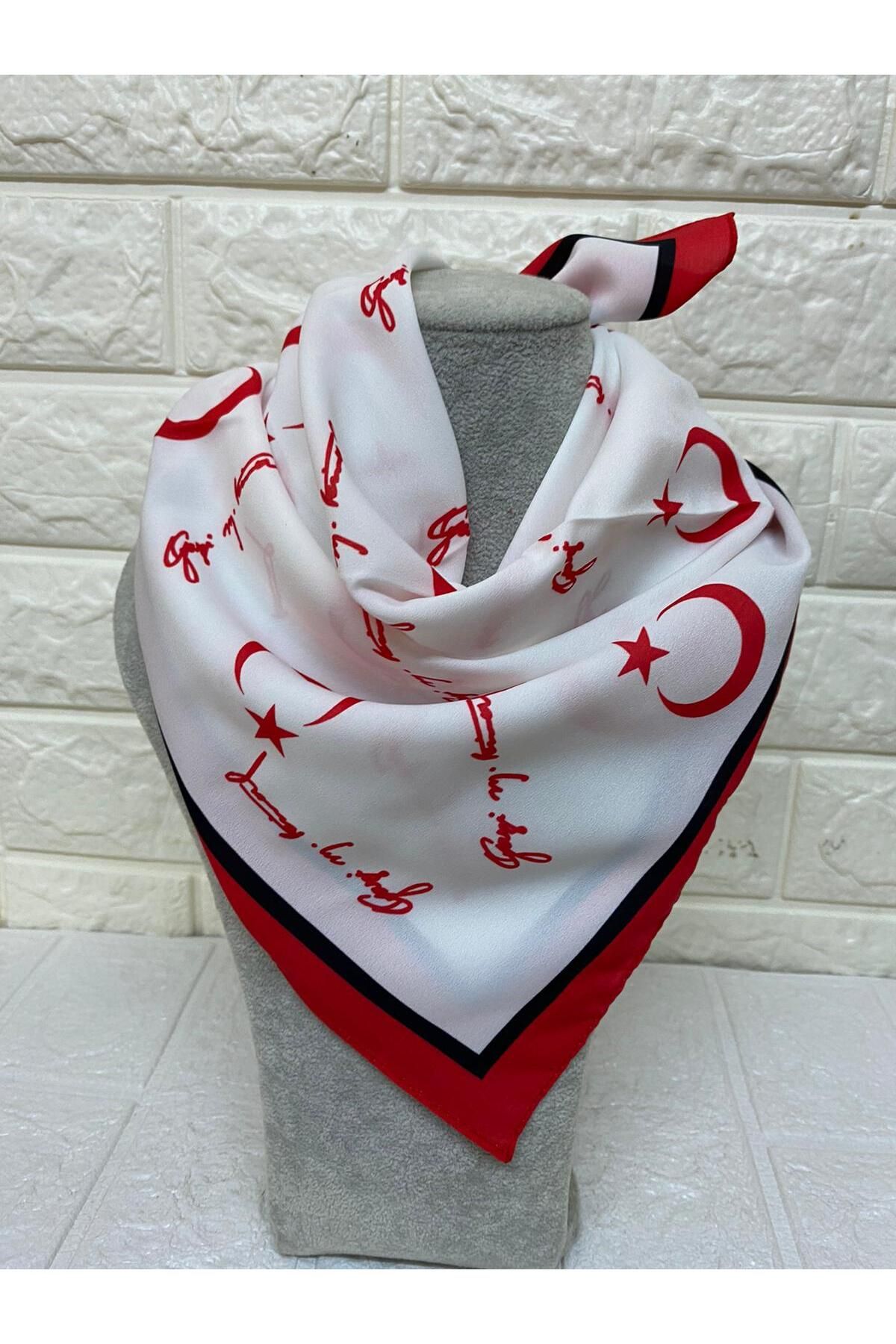sema aksesuar Beyaz Ay Yıldız Türk Bayrağı Gazi M. Kemal Yazılı Fular - Bandana - 23 Nisan, 29 Ekim, 19 Mayıs