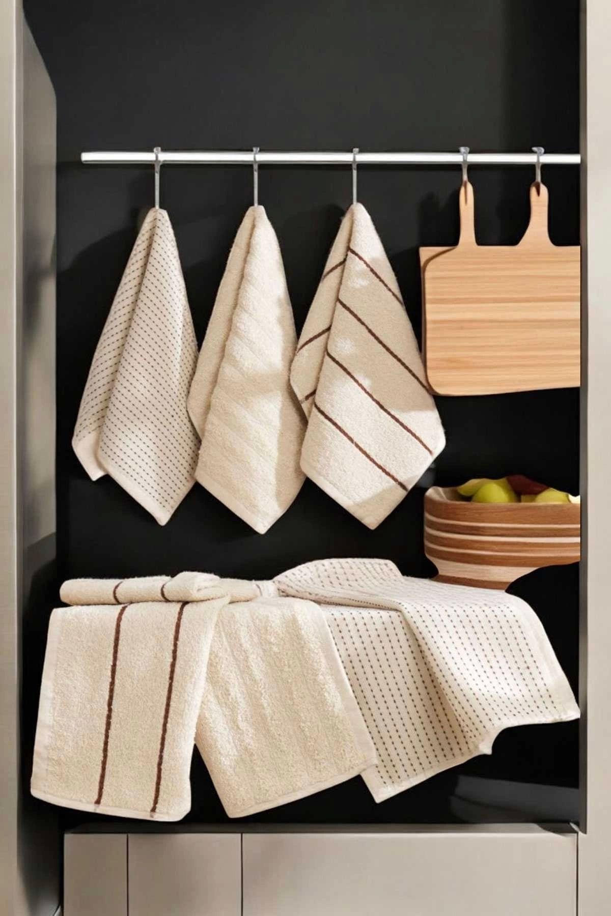 Mira Home 6 lı Luna Naturel Mutfak Havlu Seti %100 Pamuklu 30X50 Cm Bej