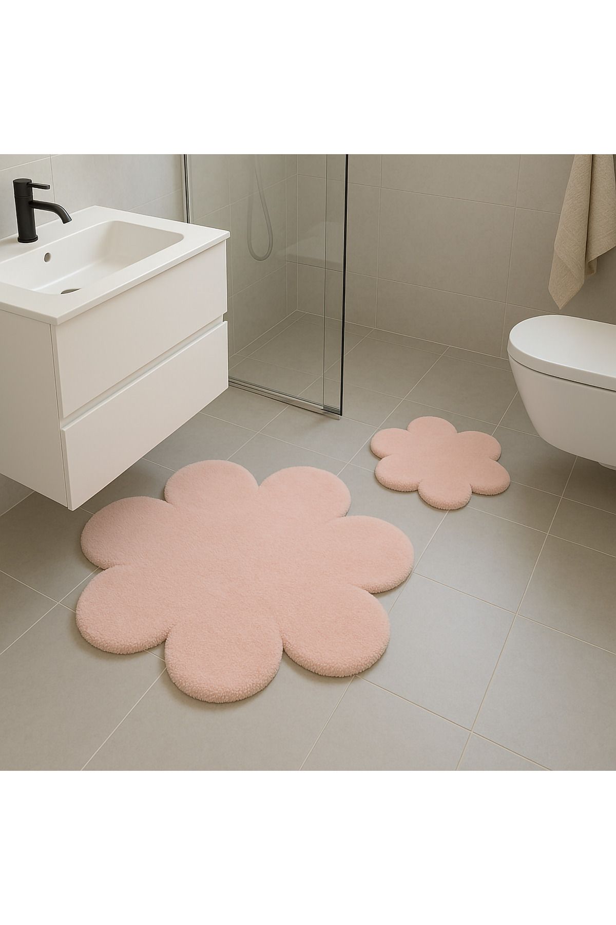 Paco Home Çiçek Desenli Pembe Yumuşak Salon Halısı Modern Minimalist Dekoratif Halı 2'li Set (80x80-60x60)
