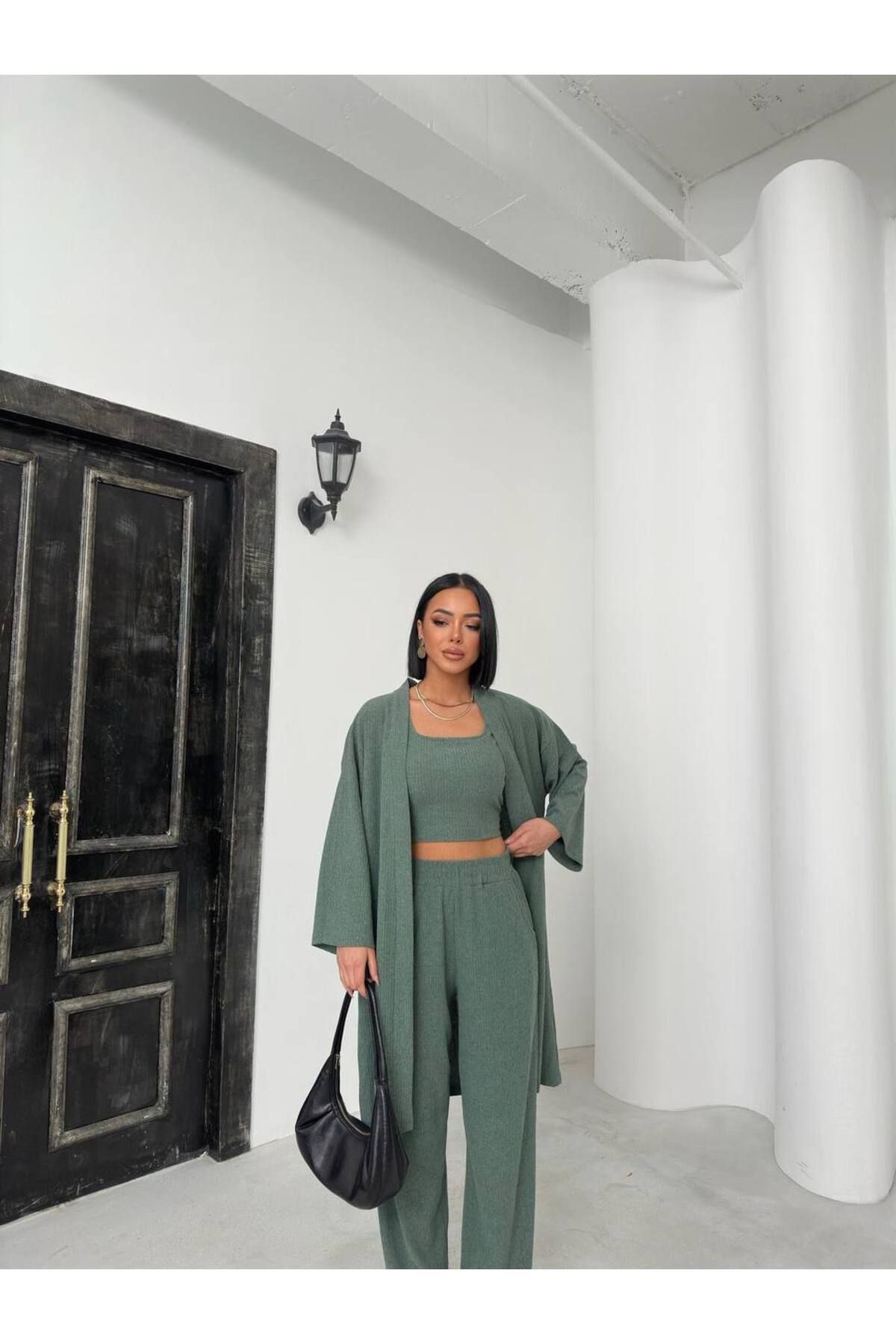 alenmoda kadın Zera kumaş 3’lü kimono takımı