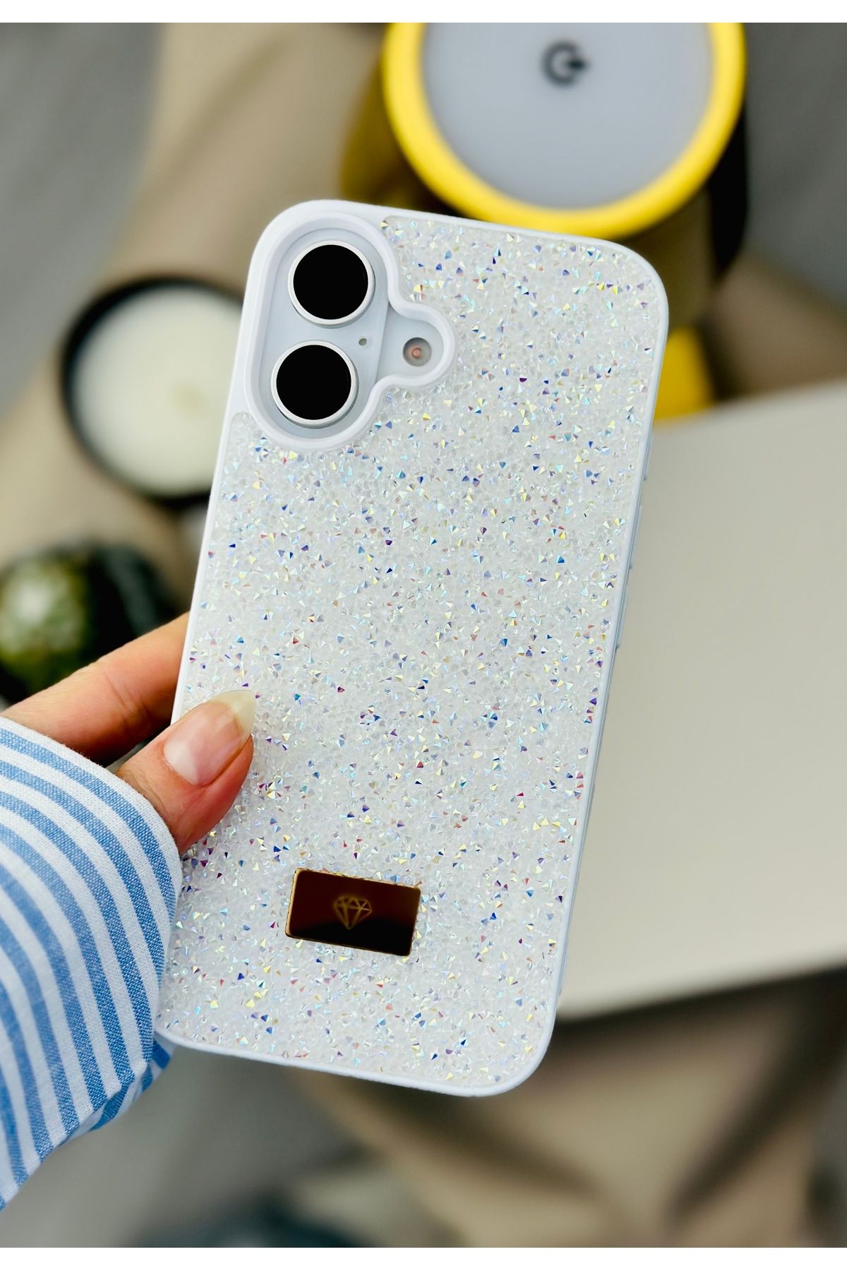 Go Aksesuar Iphone 16 Uyumlu ELMAS Tasarımlı Taşlı Işıltılı Parlak Pırlanta Silikon Kılıf