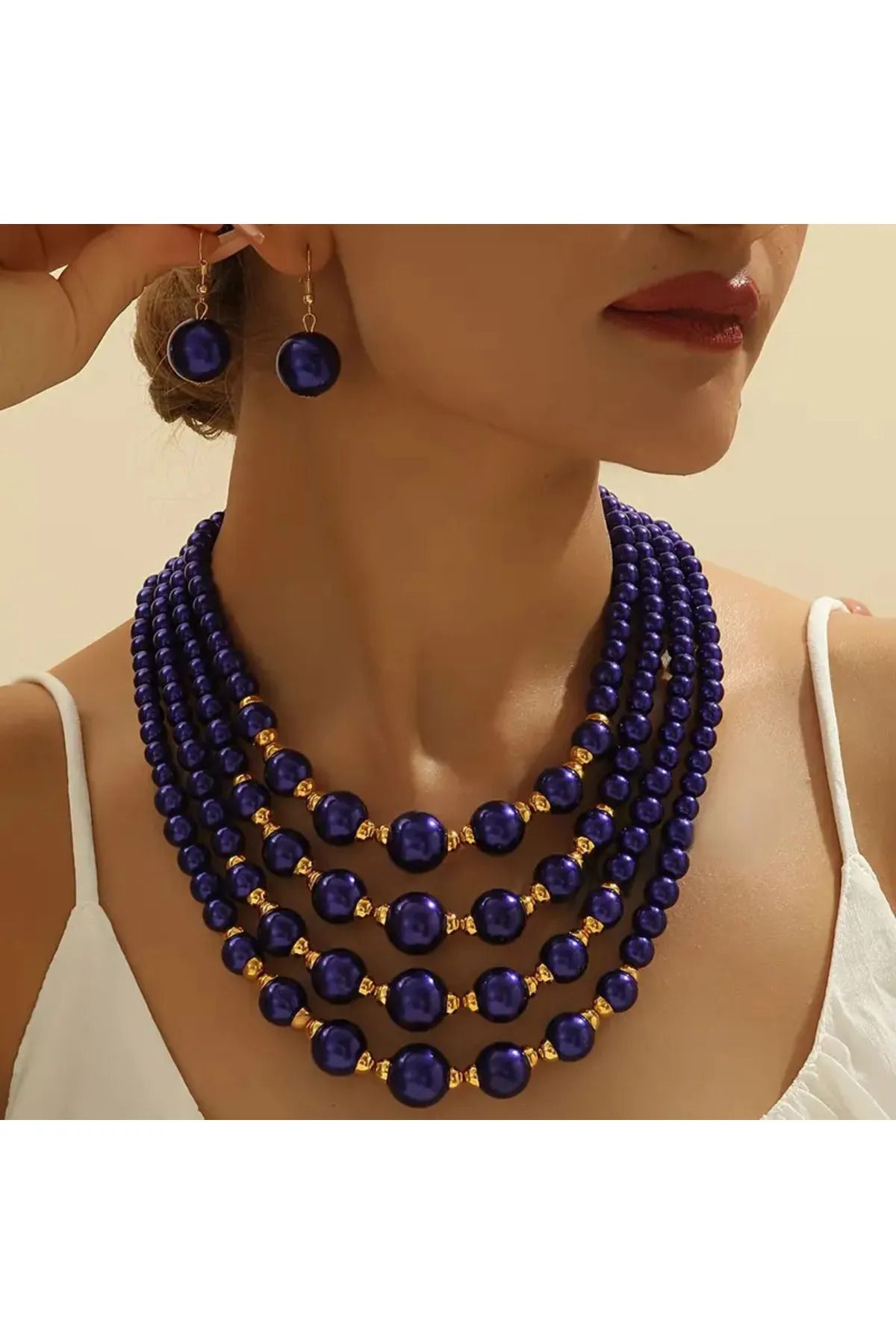 byozanyılmaz LACİVERT RENKLİ TASARIM KOLYE KÜPE SET