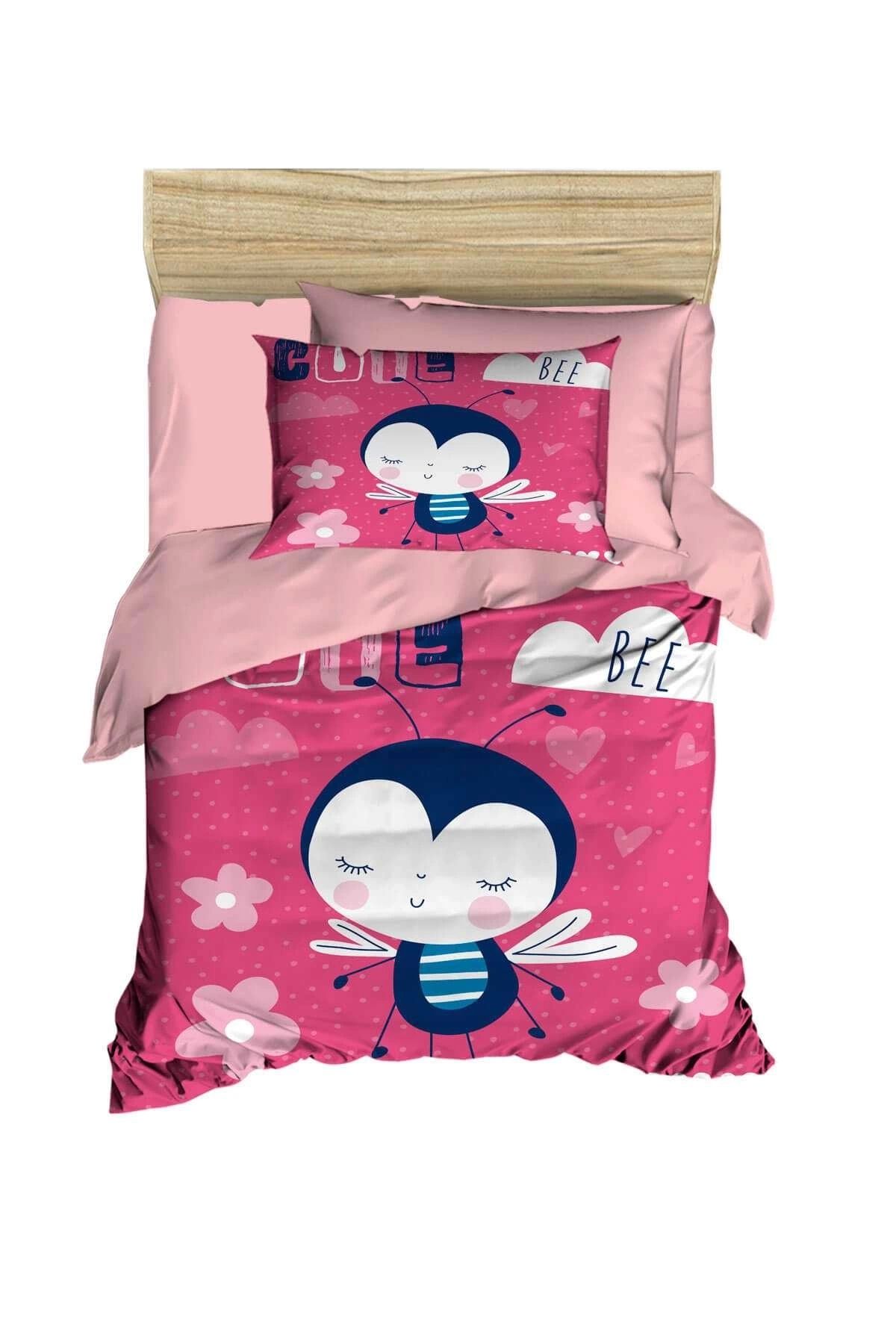 Mira Home Dijital Baskılı 3d Pamuklu Yenidoğan Bebek Nevresim Takımı Cute Bee Pink
