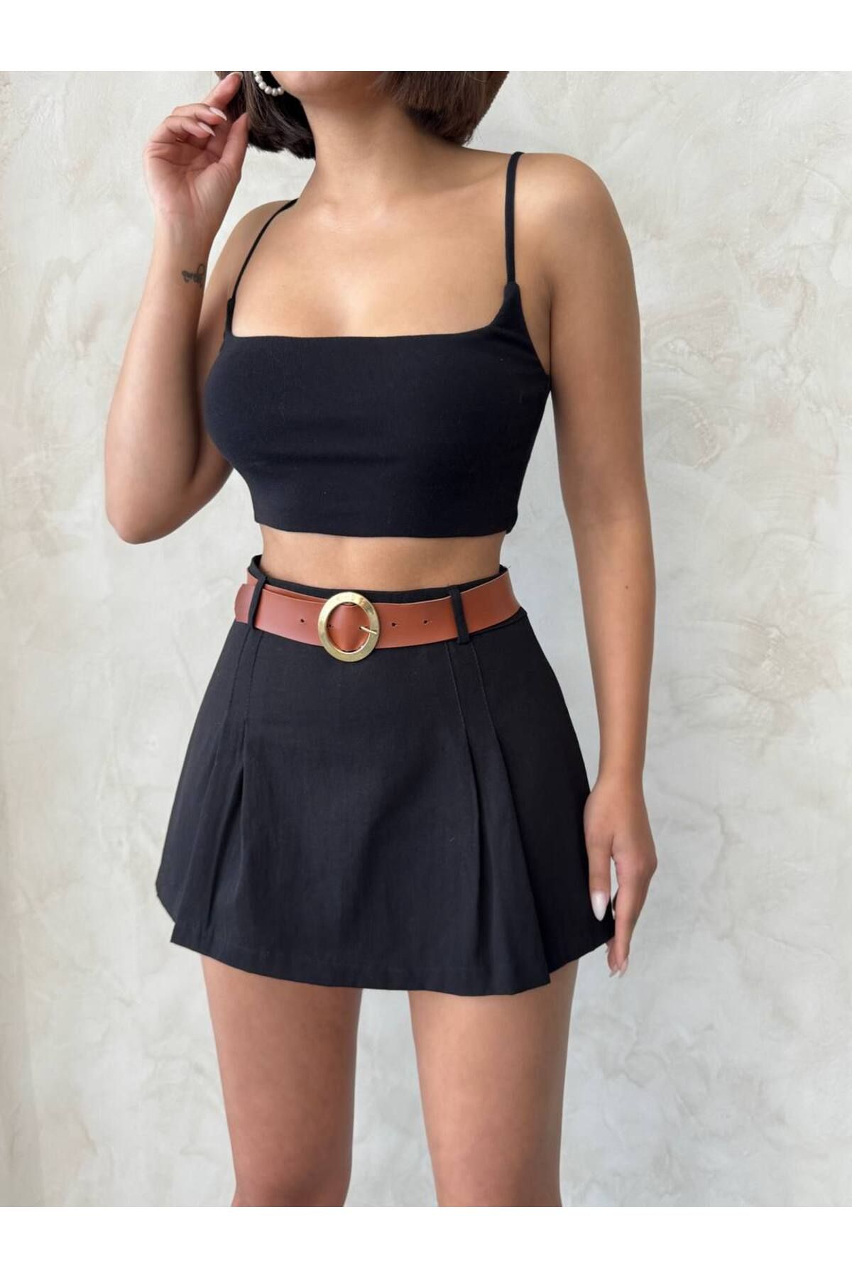 ZES COLLECTİONS Gabardin Pileli Şort Etek