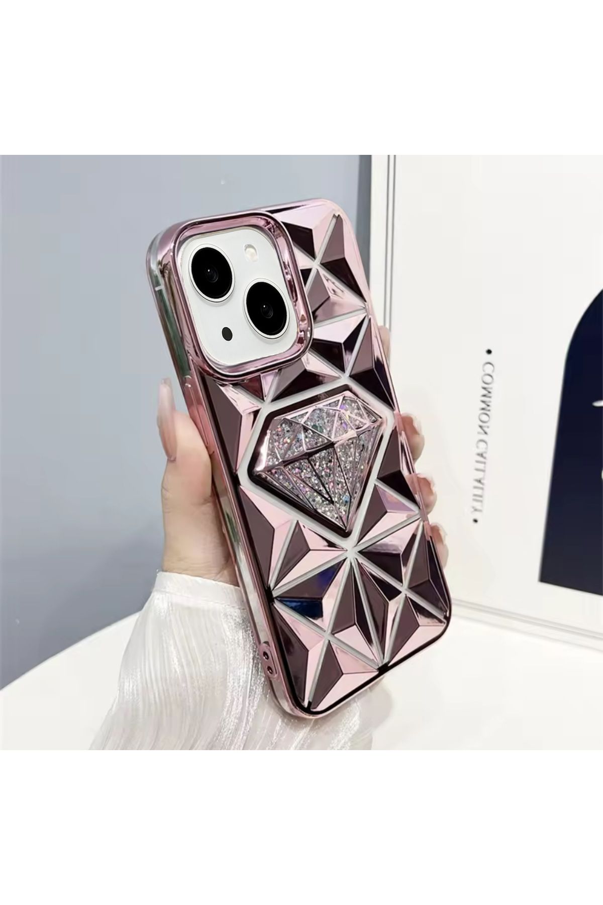 EDELFU iPhone 13 ve 14 Parlak Elmas Desenli Simli Kapak Koruyucu Silikon Kılıf