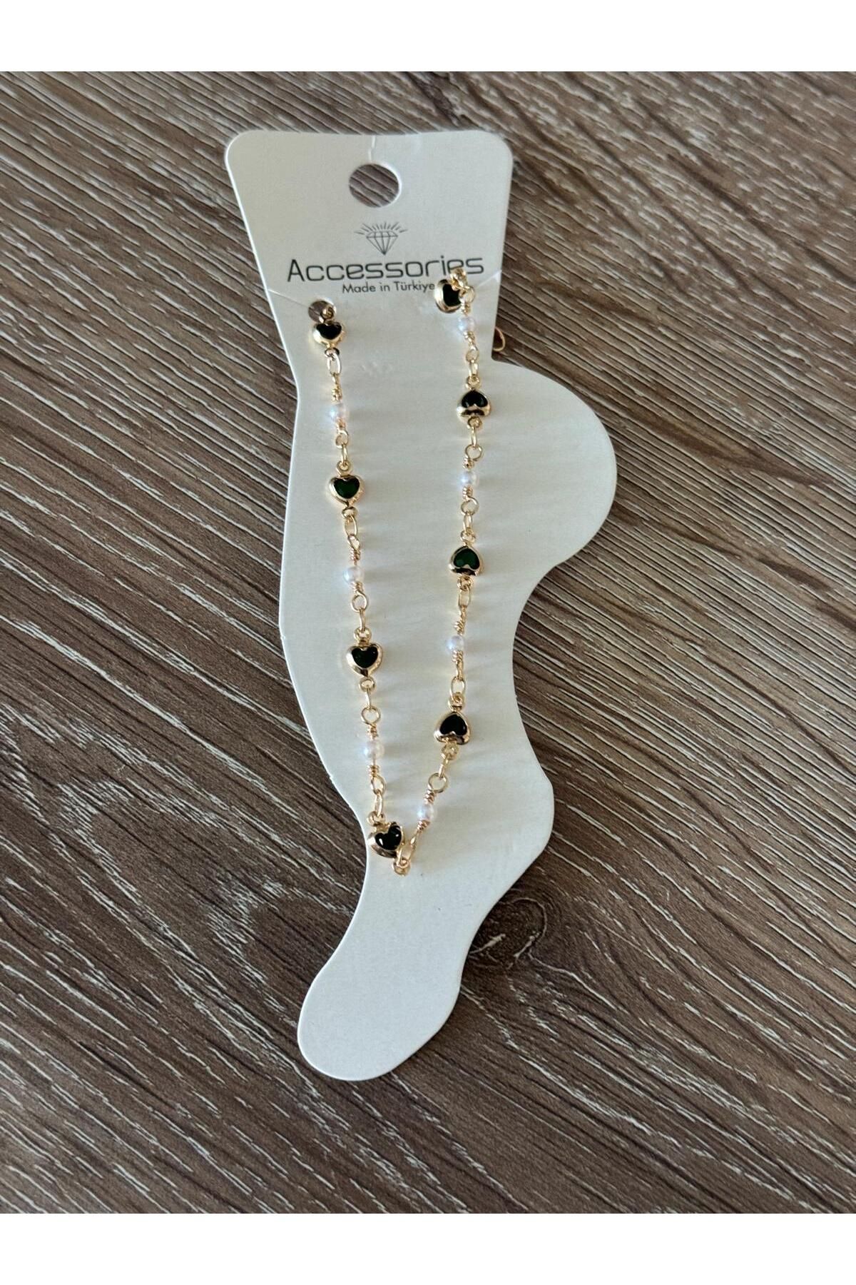 misstakıjewerly İNCİLİ YEŞİL RENK KALP HALHAL