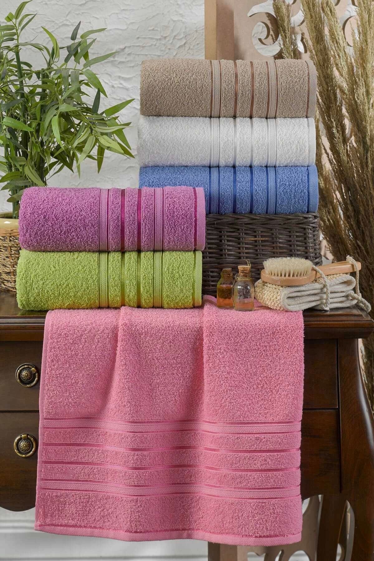 Mira Home 6 lı El Yüz Havlu Seti Pamuklu Havlu Takımı Renkli Pembe