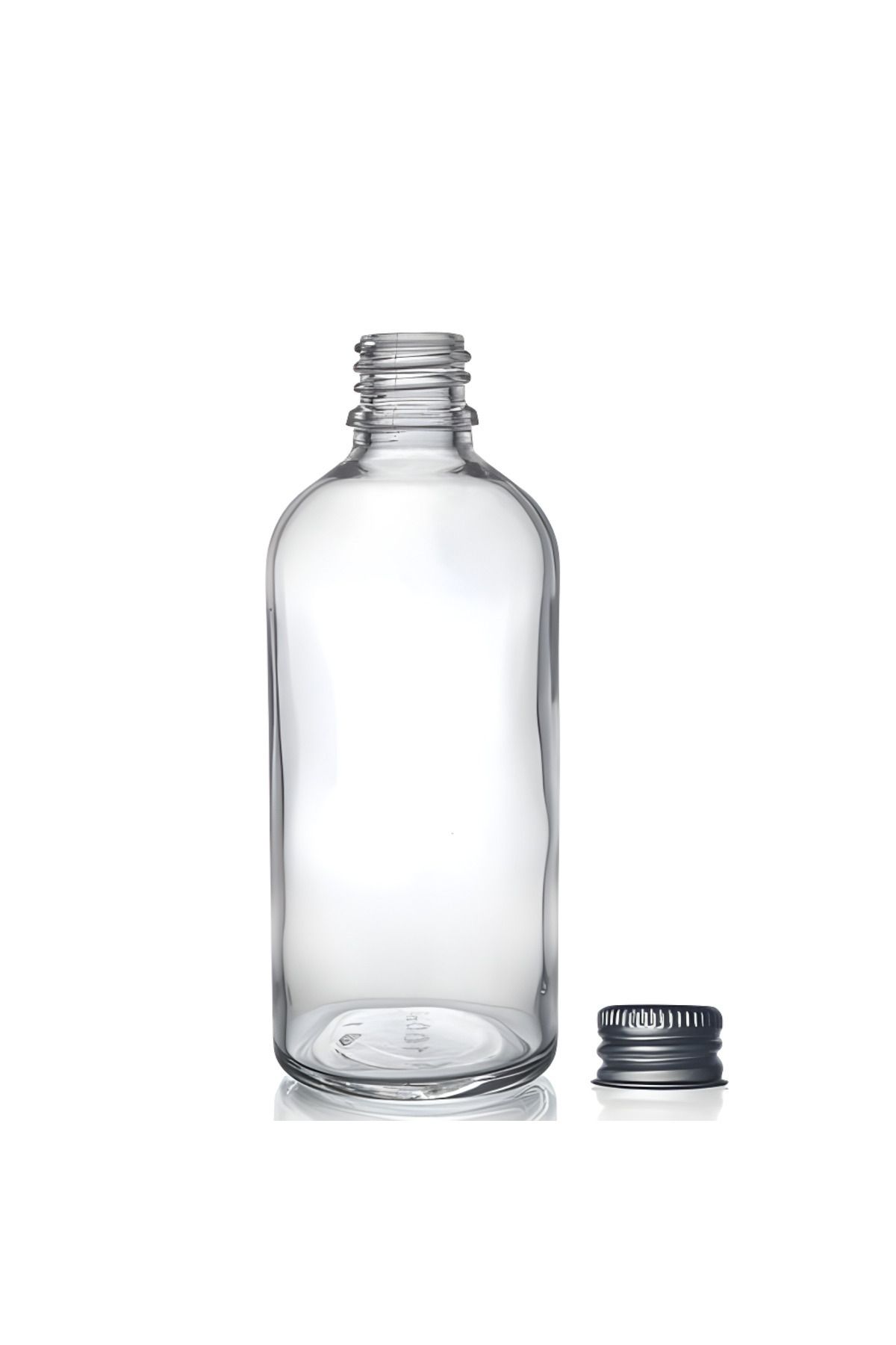 makrobay 100 ml Metal Gümüş Kapak Şeffaf Cam Şişesi 10 Adet