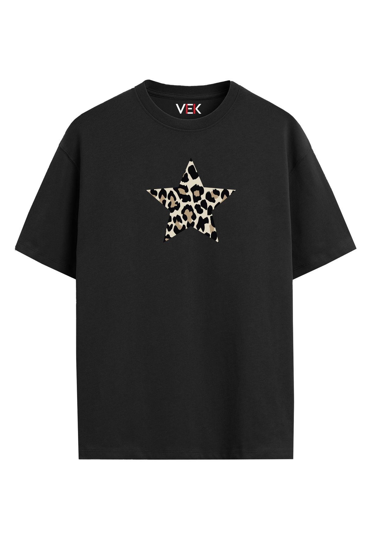 VEK Oversize T-Shirt Leopar Desenli Star