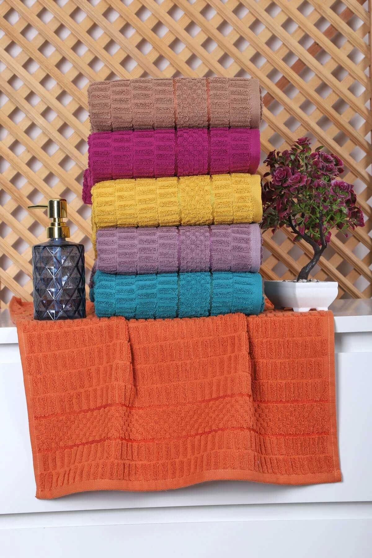 Mira Home 6 lı Renkli El Yüz Pamuklu Jakarlı Havlu Seti 50 x 90 Cm Platin