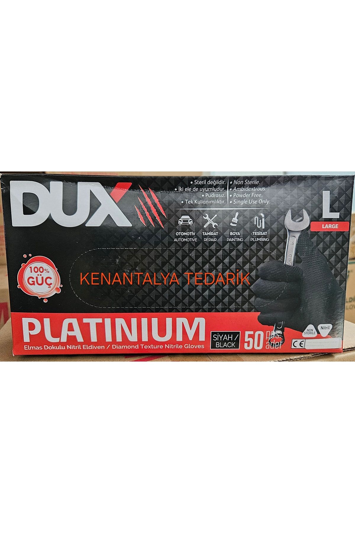 DUX ELMAS YÜZEY SİYAH NİTRİL ELDİVEN L KOLİ 20 PAKET