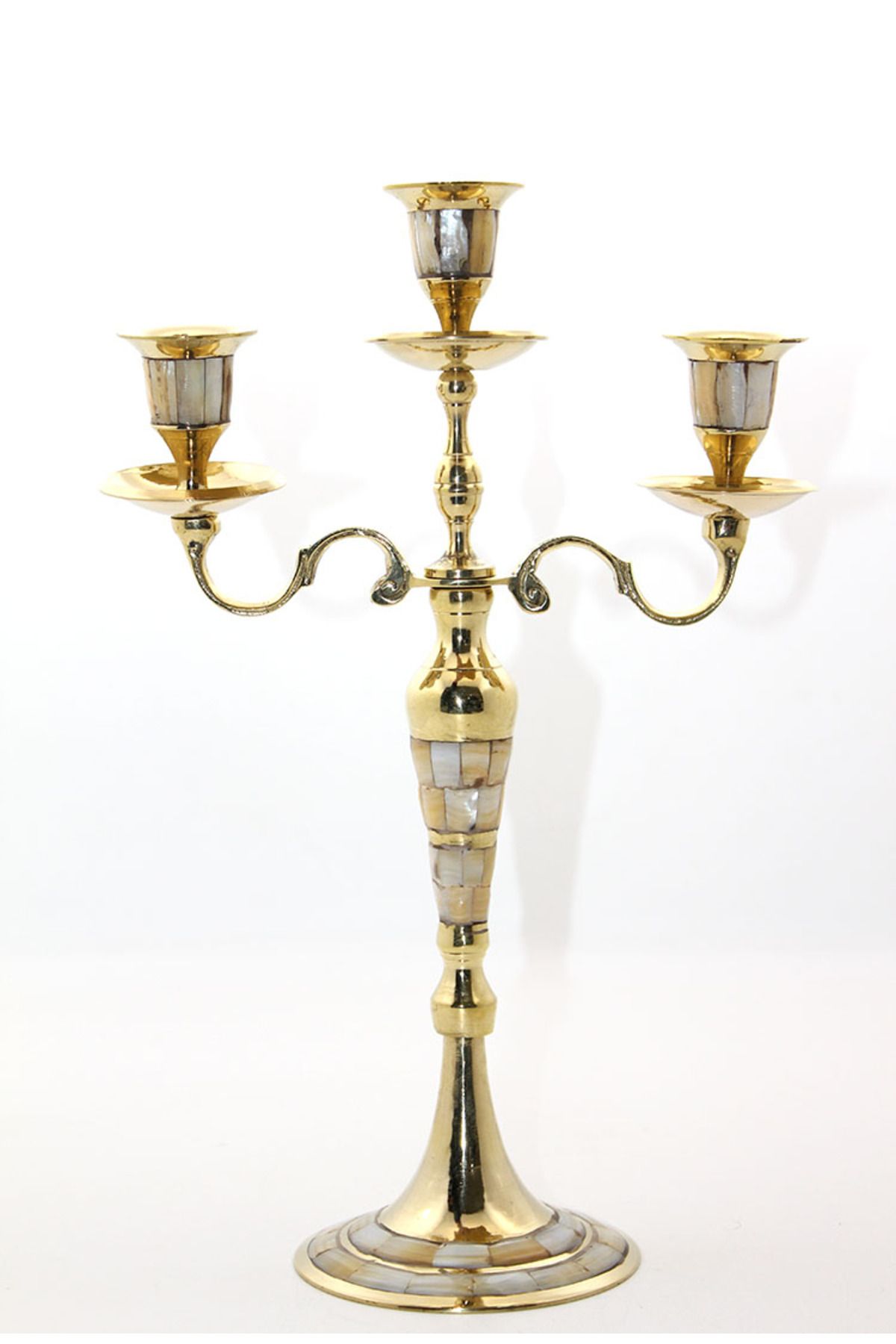 Tunastore Pirinç Sedefli 3 lü Şamdan Model 1