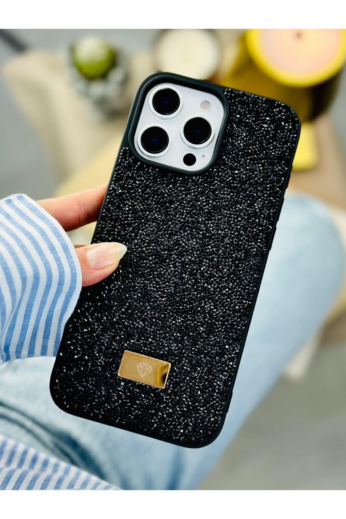 Go Aksesuar Iphone 16 Promax Uyumlu ELMAS Tasarımlı Taşlı Işıltılı Parlak Pırlanta Silikon Kılıf