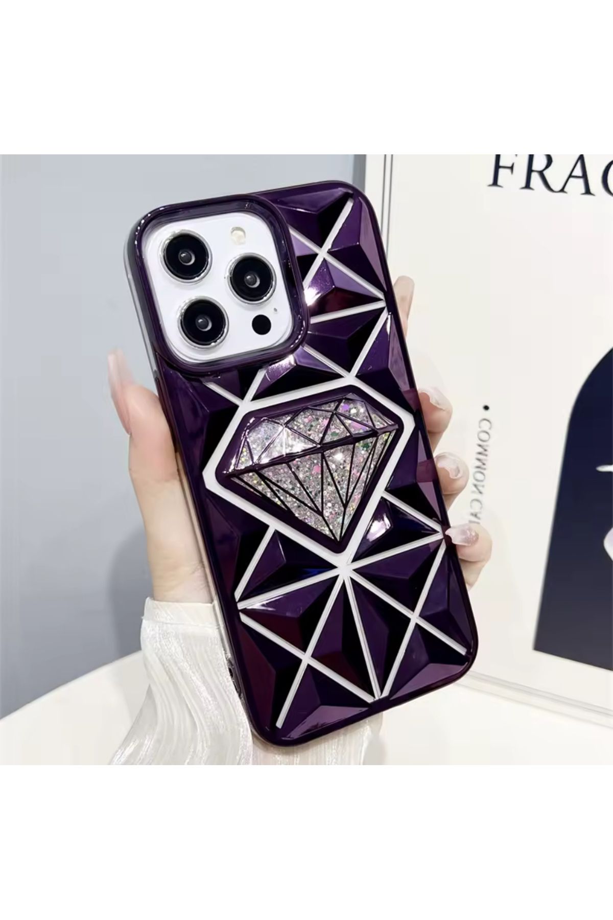 EDELFU iPhone 14 Pro Max Parlak Elmas Desenli Simli Kapak Koruyucu Silikon Kılıf