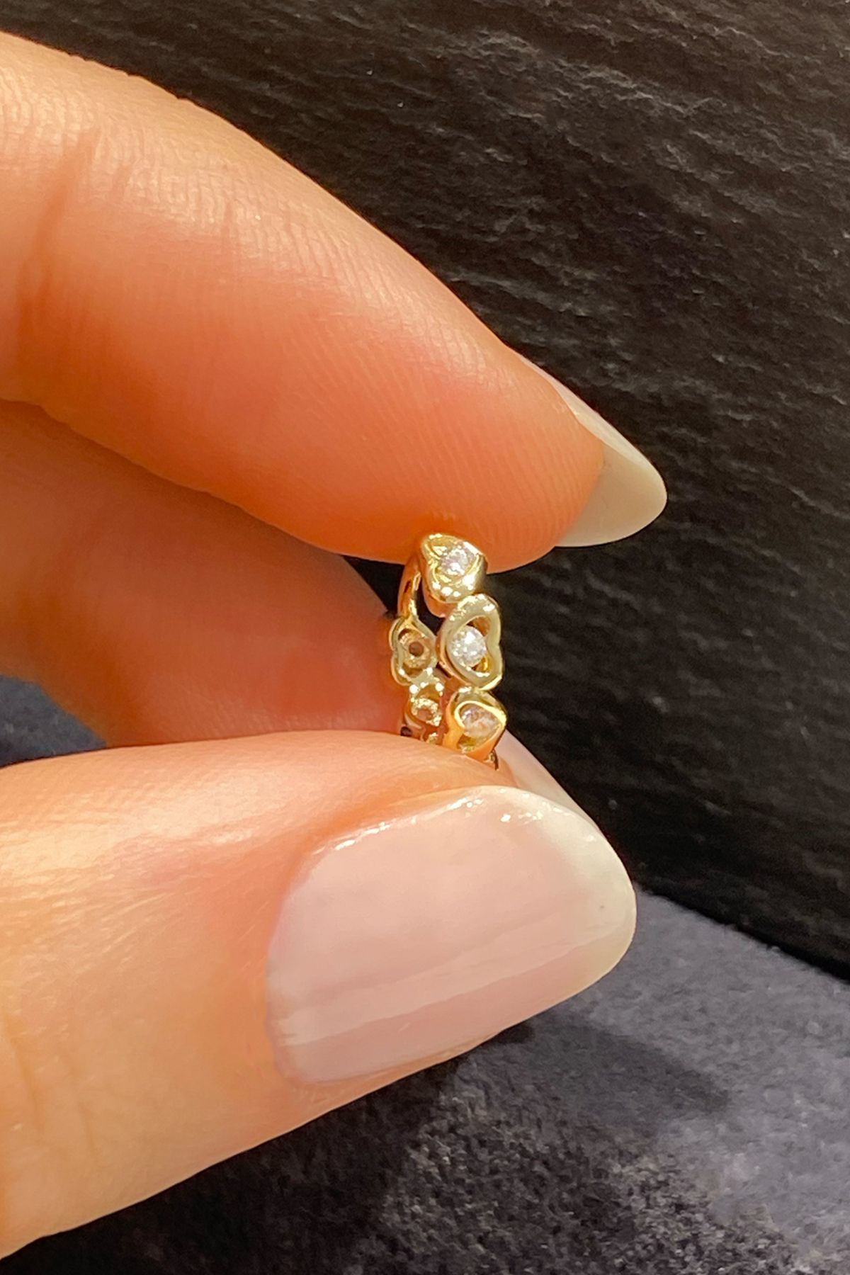 La femme by begum Beyaz Taşlı Gömülü Kalp Gold Gümüş Halka Piercing,helix,tragus, Kıkırdak Küpesi