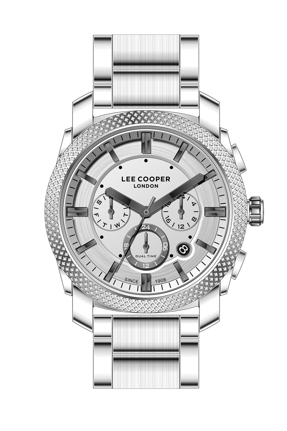 Lee Cooper-Original Lee Cooper White Dial Silver Steel Band Function Men's Wristwatch with Calendar 7