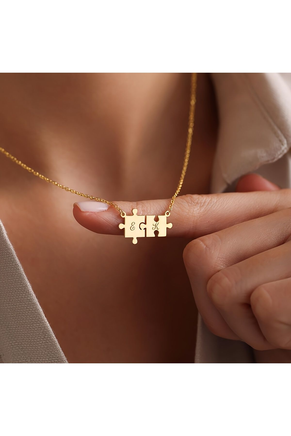 VESTA JEWELRY 925 Ayar Gümüş Kadın Puzzle Yapboz Geometrik Desenli Altın Kaplamalı Kolye