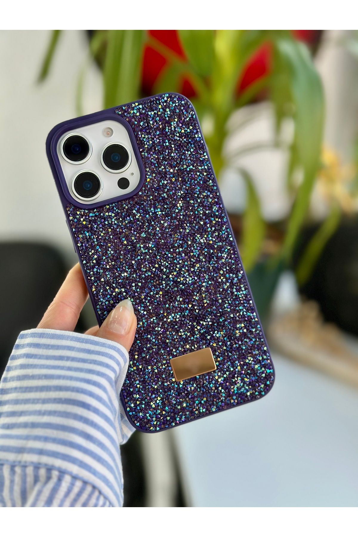 Go Aksesuar Iphone 16 Promax Uyumlu ELMAS Tasarımlı Taşlı Işıltılı Parlak Pırlanta Silikon Kılıf