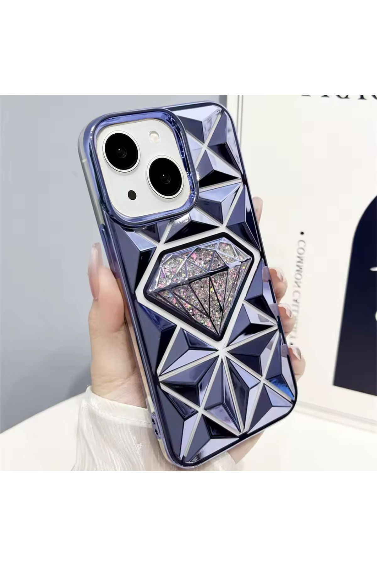 EDELFU iPhone 13 ve 14 Parlak Elmas Desenli Simli Kapak Koruyucu Silikon Kılıf