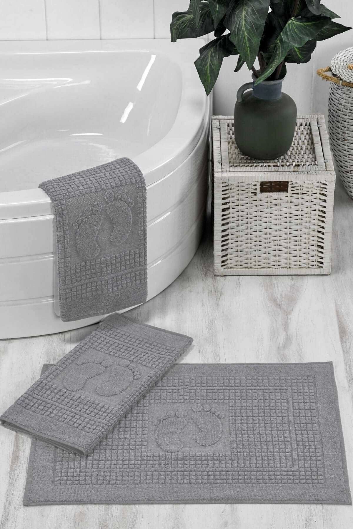 Mira Home 3 Lü Banyo Ayak Havlusu %100 Pamuklu 50x70 Cm Açık Gri