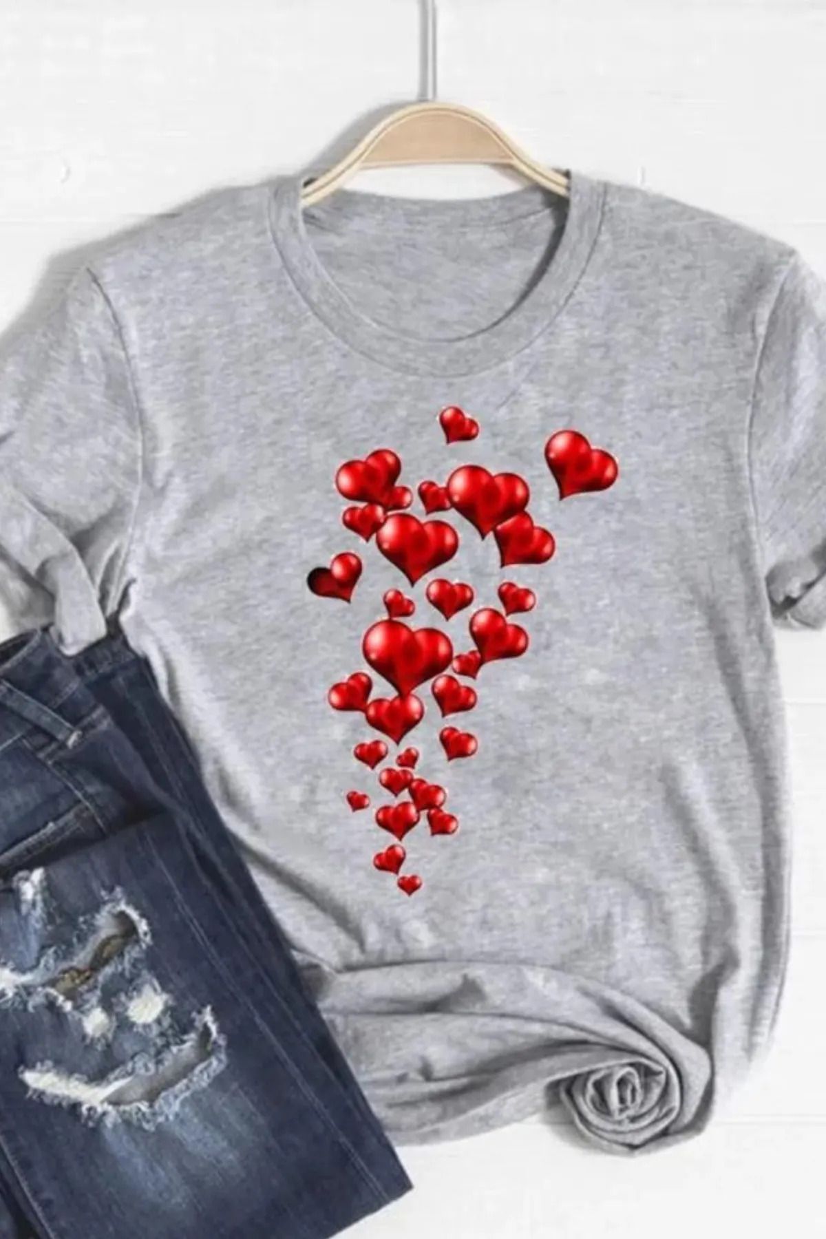 FeaR LeeS Kırmızı Kalp Baskılı Oversize T-shirt