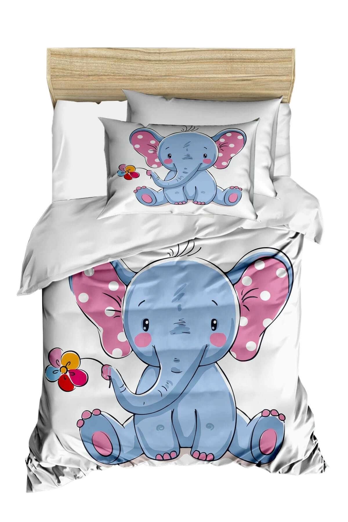 Mira Home Dijital Baskılı 3d Pamuklu Yenidoğan Bebek Nevresim Takımı Cute Elephant