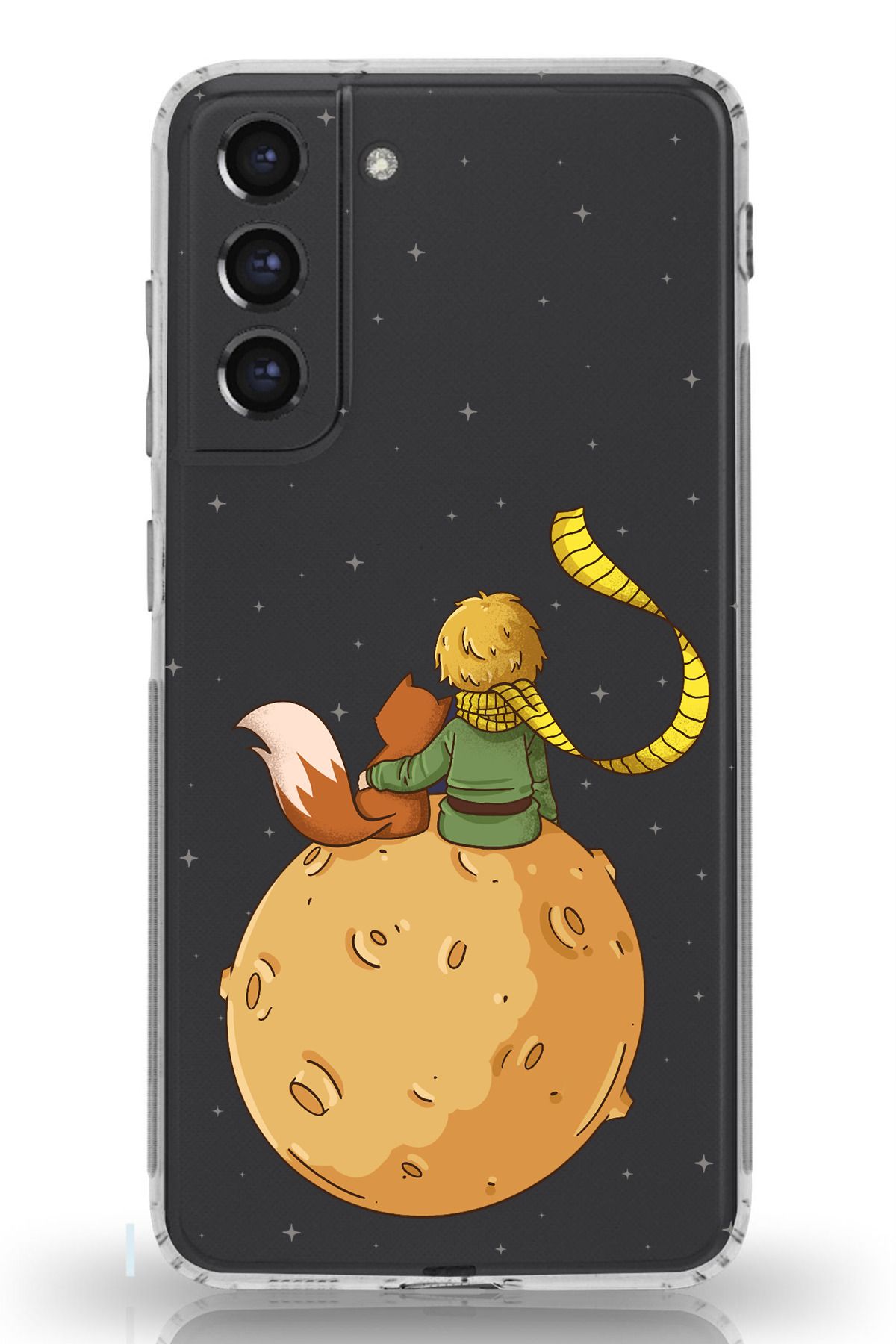 TechTree Galaxy S21 FE Uyumlu Küçük Prens Gezegen Boa Tasarımlı Şeffaf Silikon Kılıf