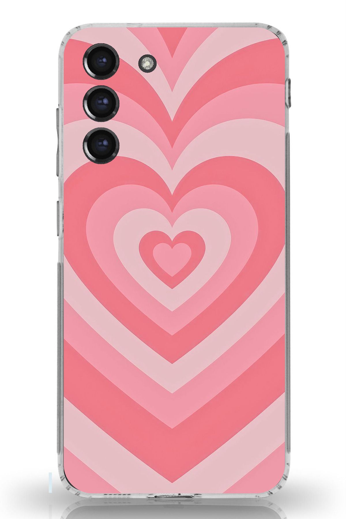 TechTree Galaxy S21 FE Uyumlu Pembe Kalpler Şeffaf Silikon Kılıf
