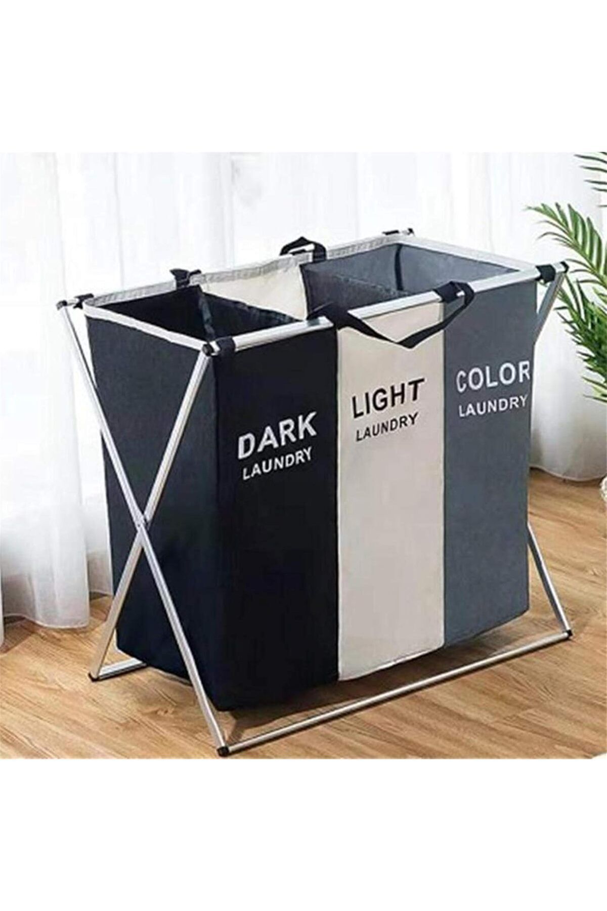 1st-Large Collapsible Laundry Basket with 3 Sections and Handle for Bathroom 5