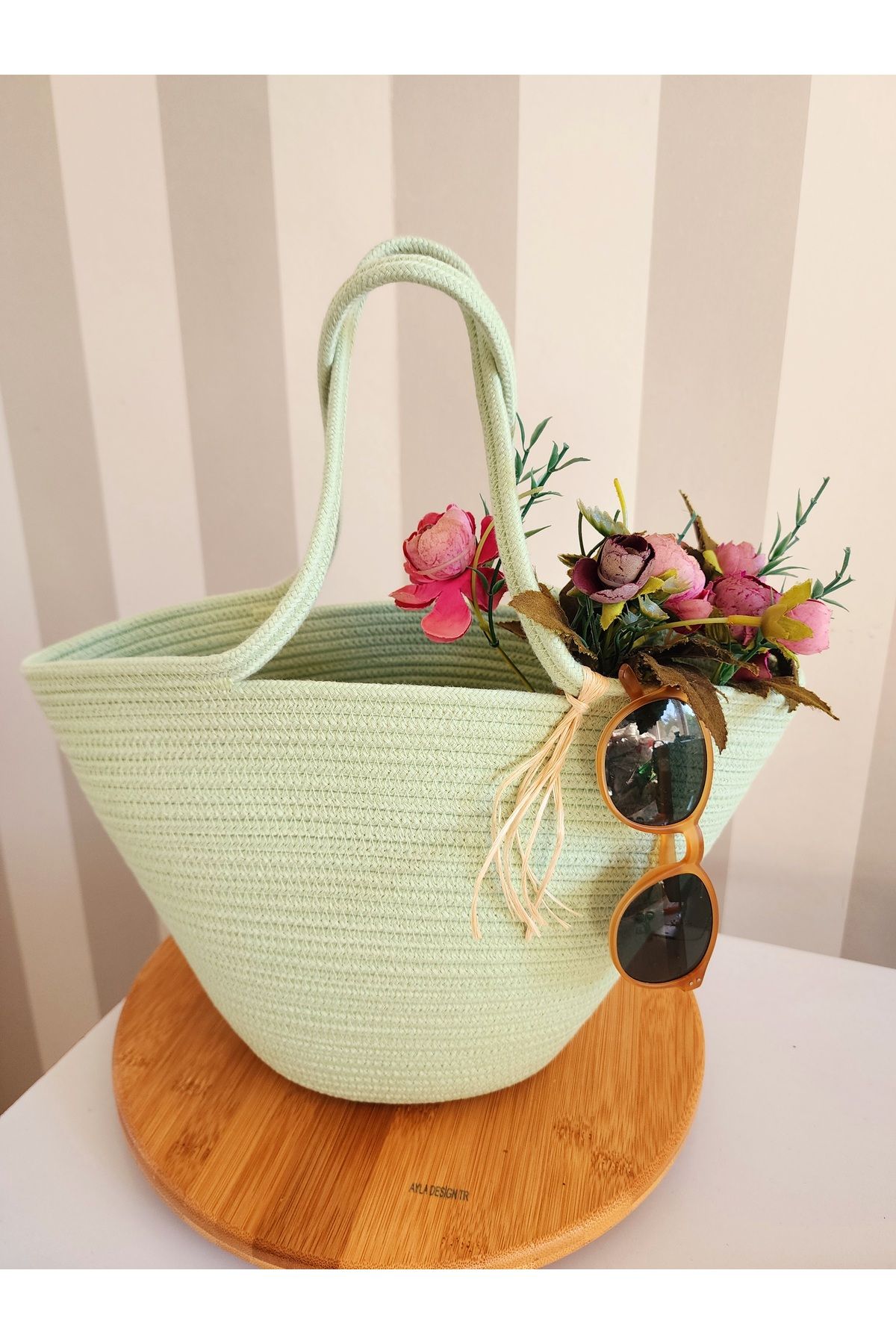 Yektayla Mint Yeşili El yapımı mini plaj çantası, günlük çanta, el çantası, tasarım çanta 22×40