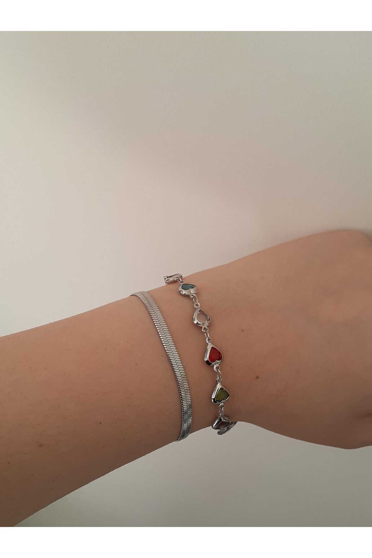 bijoux uniques-Set of 2 Colorful Heart Italian Chain Steel Bracelets 3