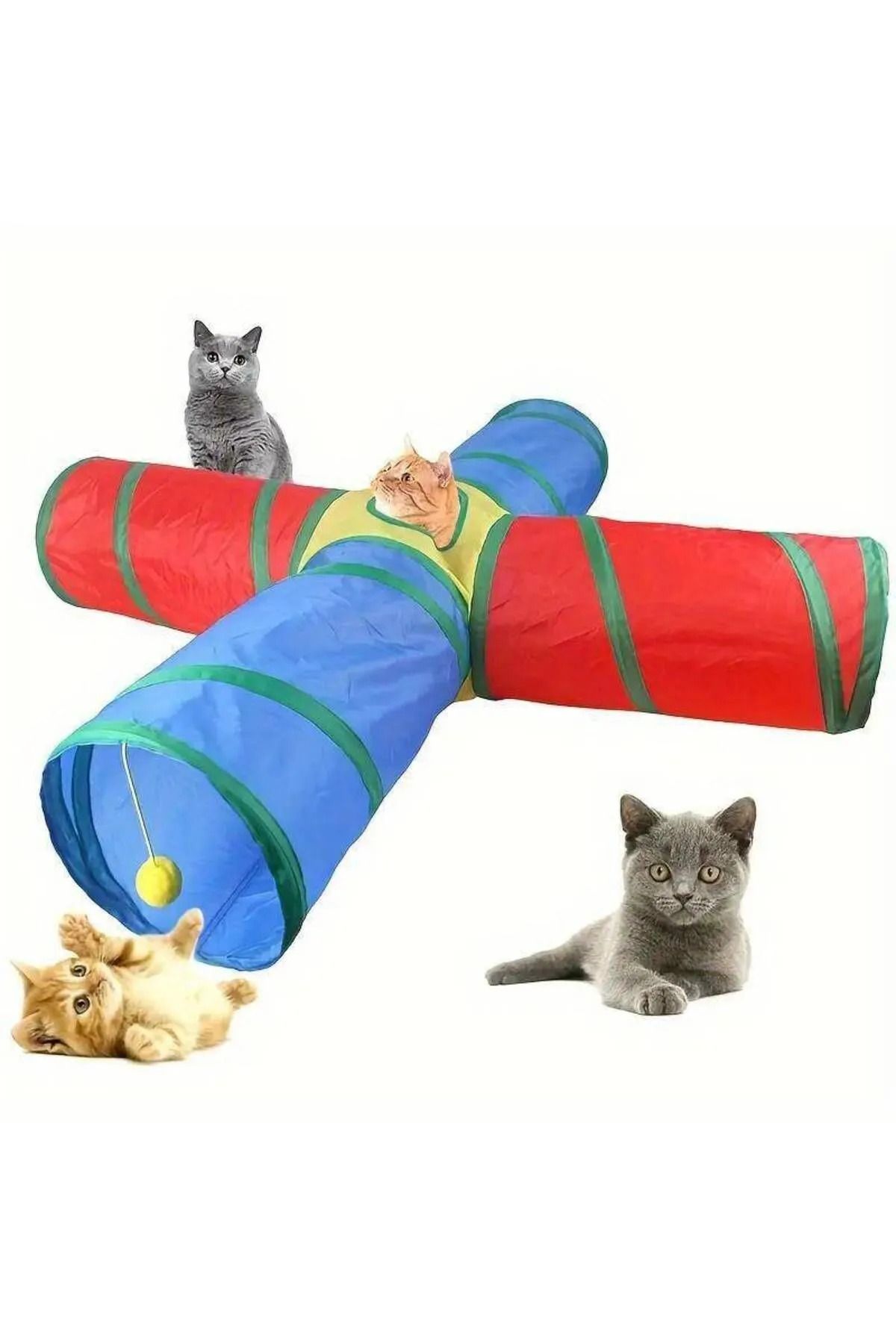 Markapet 4 Yollu Kedi Tüneli Katlanır Gökkuşağı Kedi Köpek Oyun Tüneli Evcil Hayvan Oyun Tüneli 125 cm