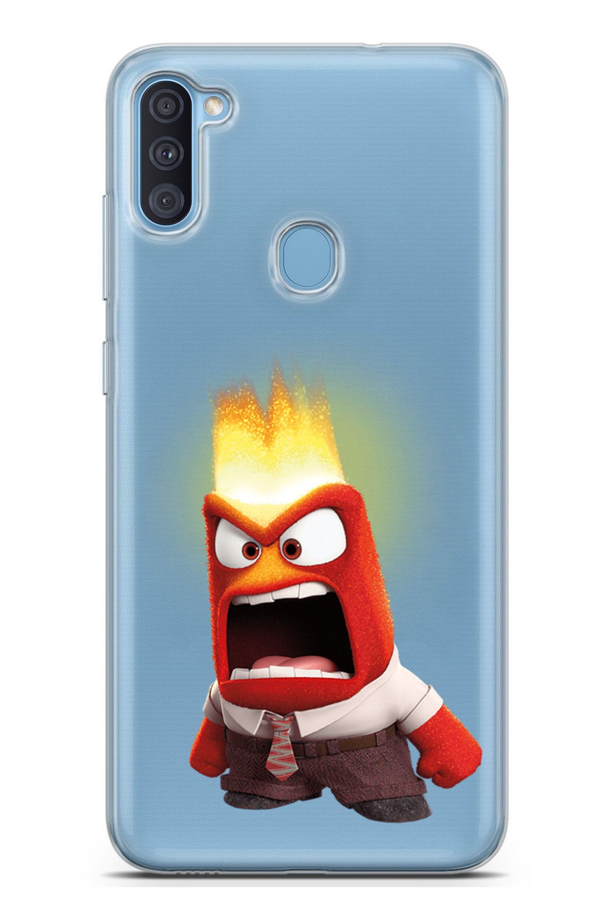 TechTree Galaxy A11 - M11 Uyumlu Ters Yüz Kızgın Anger Tasarımlı Şeffaf Silikon Kılıf
