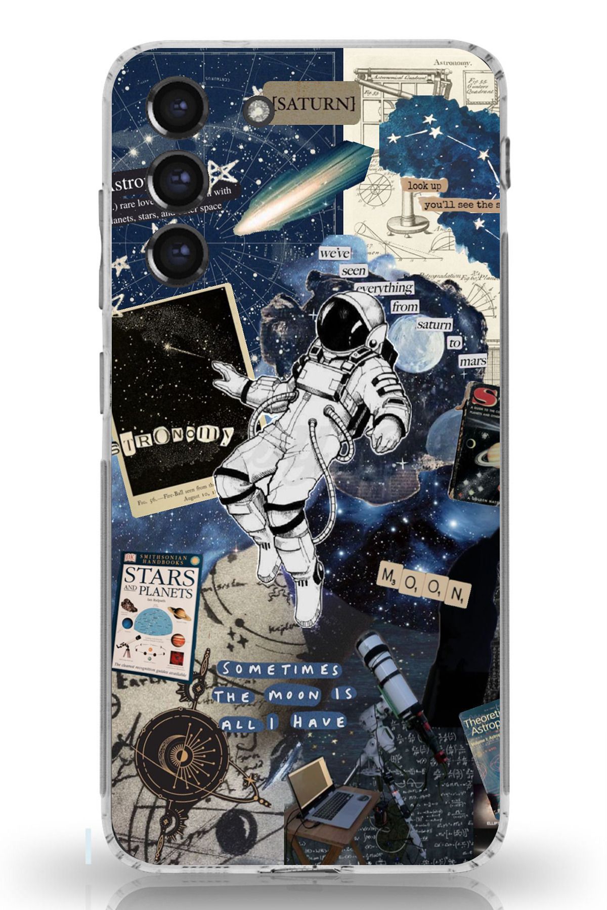 TechTree Galaxy S21 FE Uyumlu Retro Astronot Tasarımlı Şeffaf Silikon Kılıf