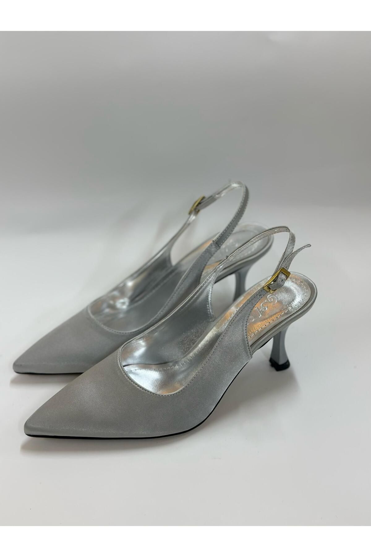LINASHOES07 GÜMÜŞ SATEN Sivri Uçlu Ayakkabı