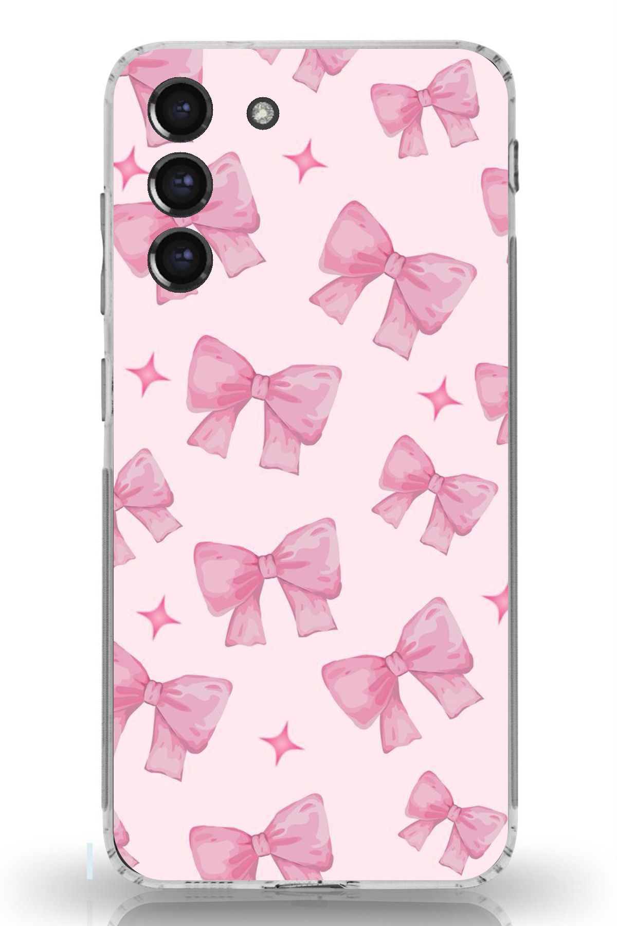 TechTree Galaxy S21 FE Uyumlu Pembe Fiyonklar Şeffaf Silikon Kılıf