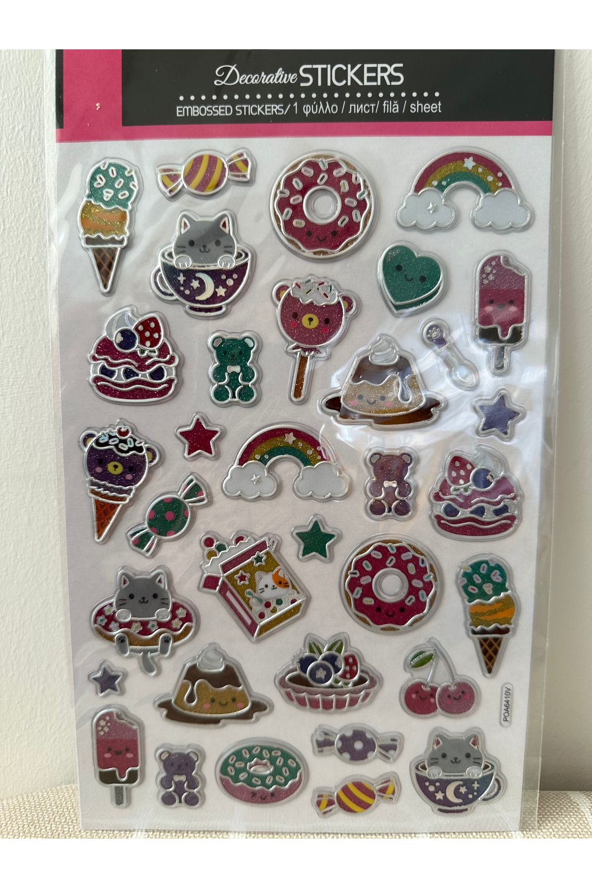 The Party Hub Eğlenceli Simli Karışık Yaz ve Hayvan Temalı Sticker Etiket Kabartmalı