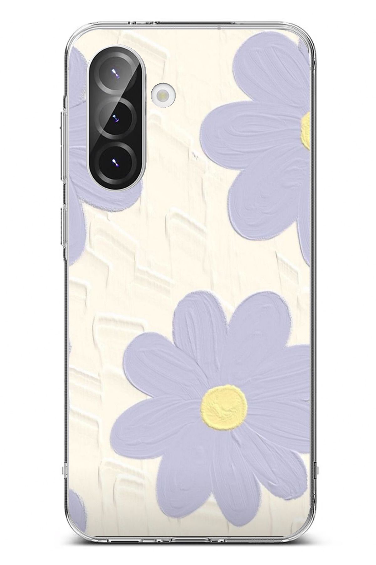 TechTree Galaxy A36 Uyumlu Mor Papatya Tasarımlı Şeffaf Silikon Kılıf